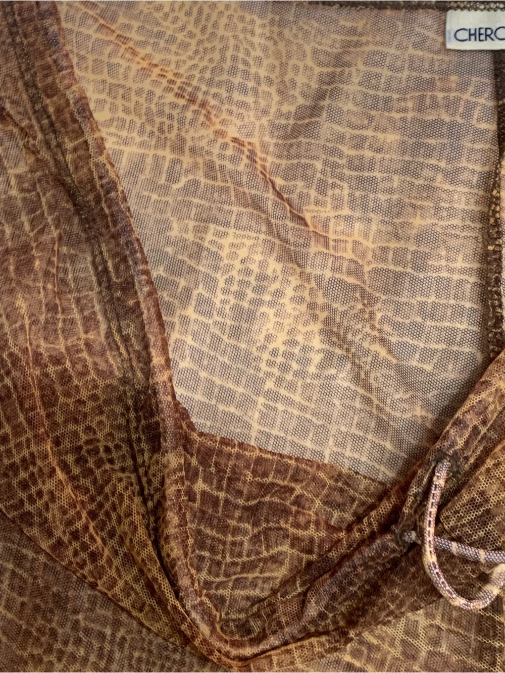 Cherokee Brown & Tan Reptile-Print Mesh beach Cover tie up pants